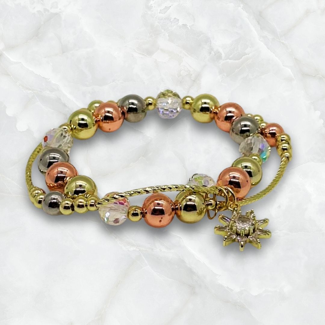 Pulsera de Dama Diseño de Cuentas colgante de Sol Ajustable